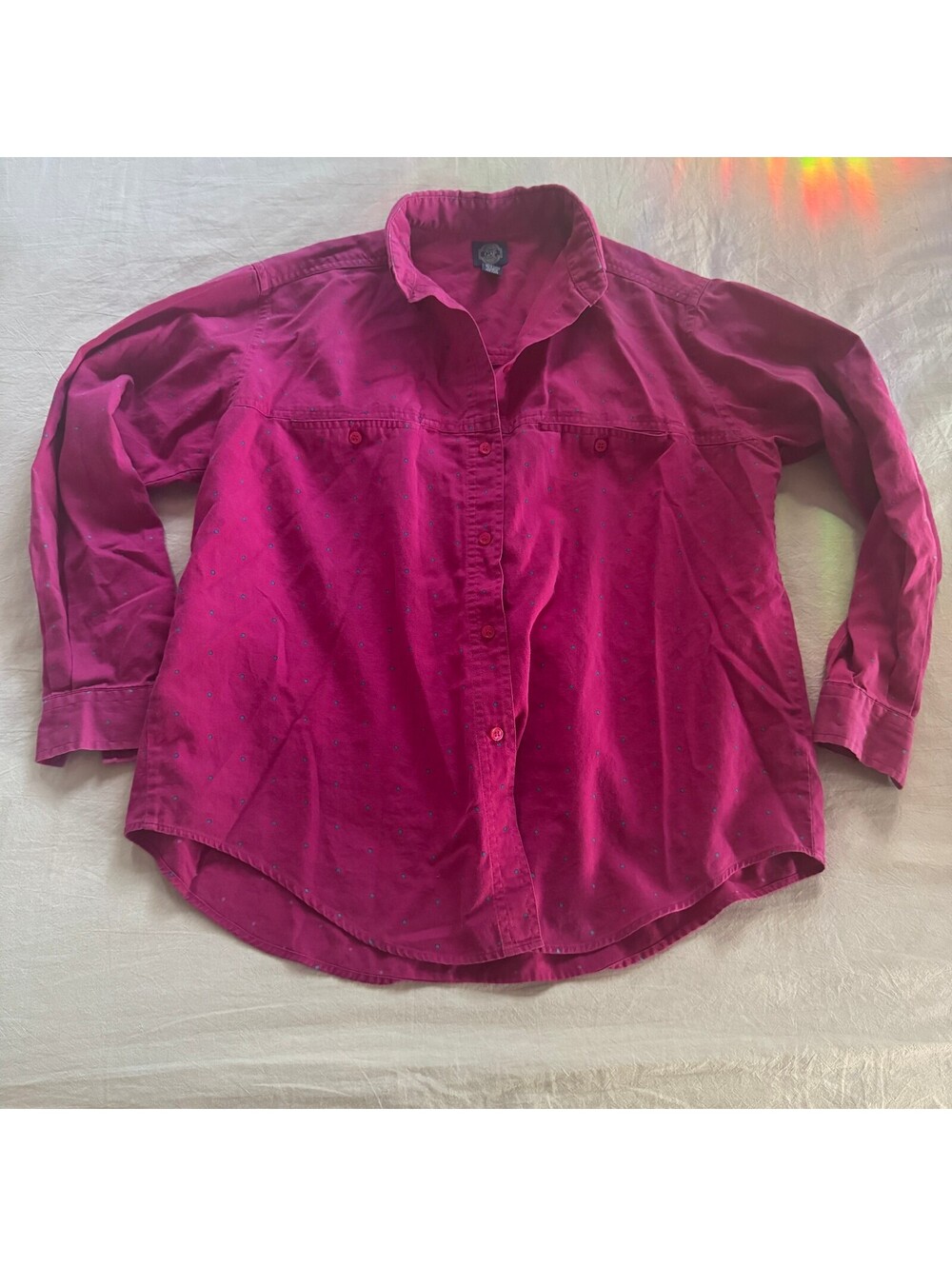 Vintage 90s GAP Crest Label Button-Up Cotton Shirt Pink Polka Dot Size S